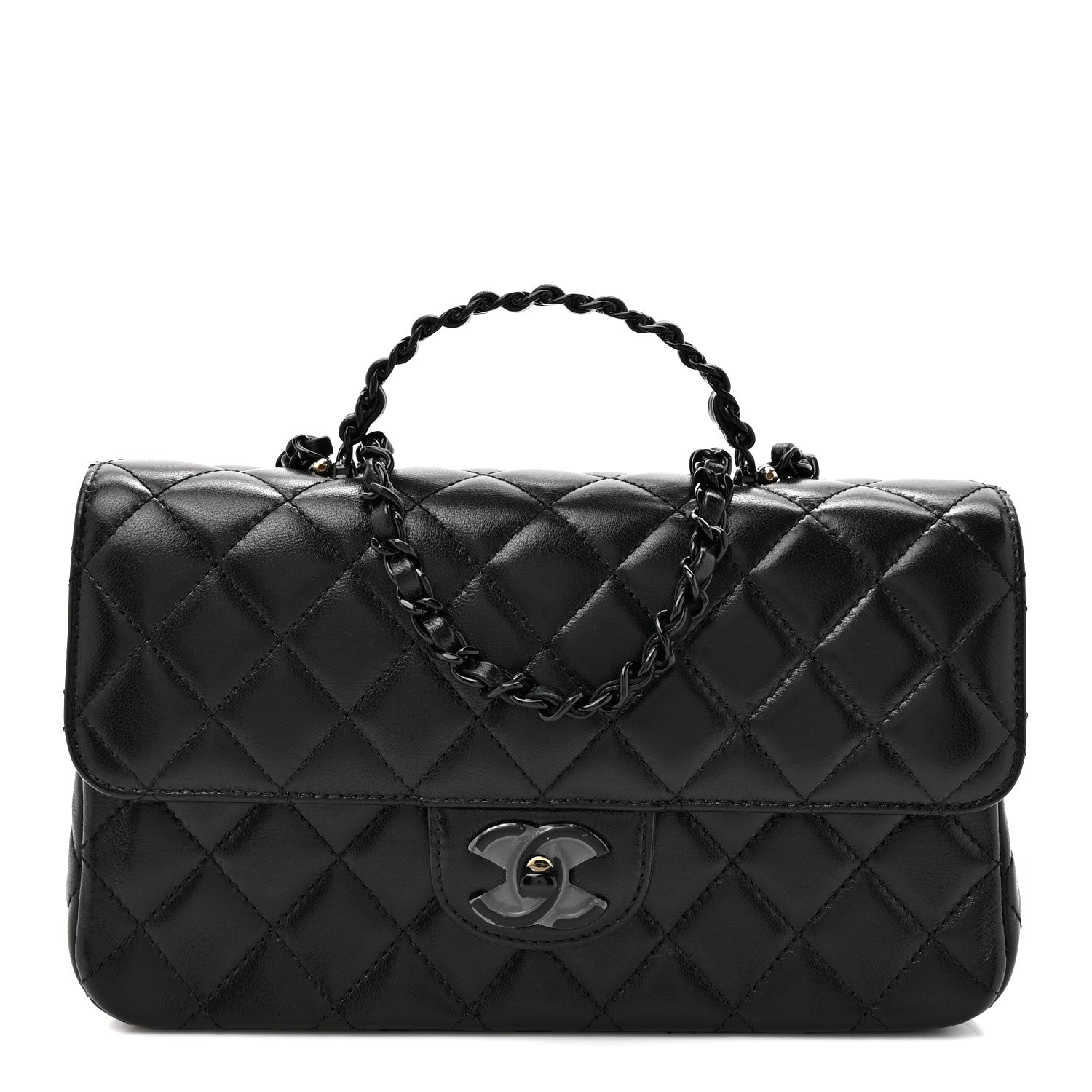 Chanel Lambskin Quilted Small Single Flap Top Handle Bag So Black 1 of 10