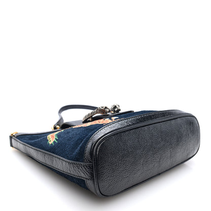 Gucci Suede Patent Dragon Embroidered Medium Dionysus Bucket Bag Dark Blue 4 of 9