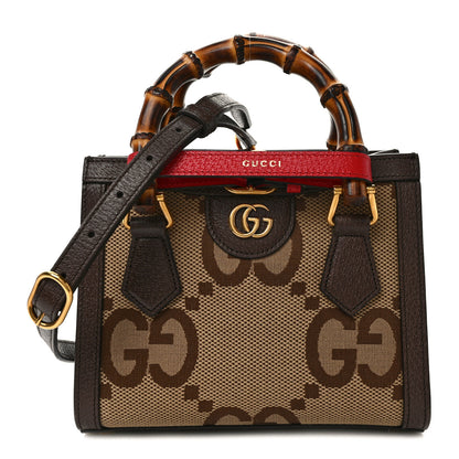 Gucci Monogram Jumbo GG Textured Dollar Calfskin Mini Diana Tote Bag Camel Ebony New Acero Pomegranate Red 1 of 9