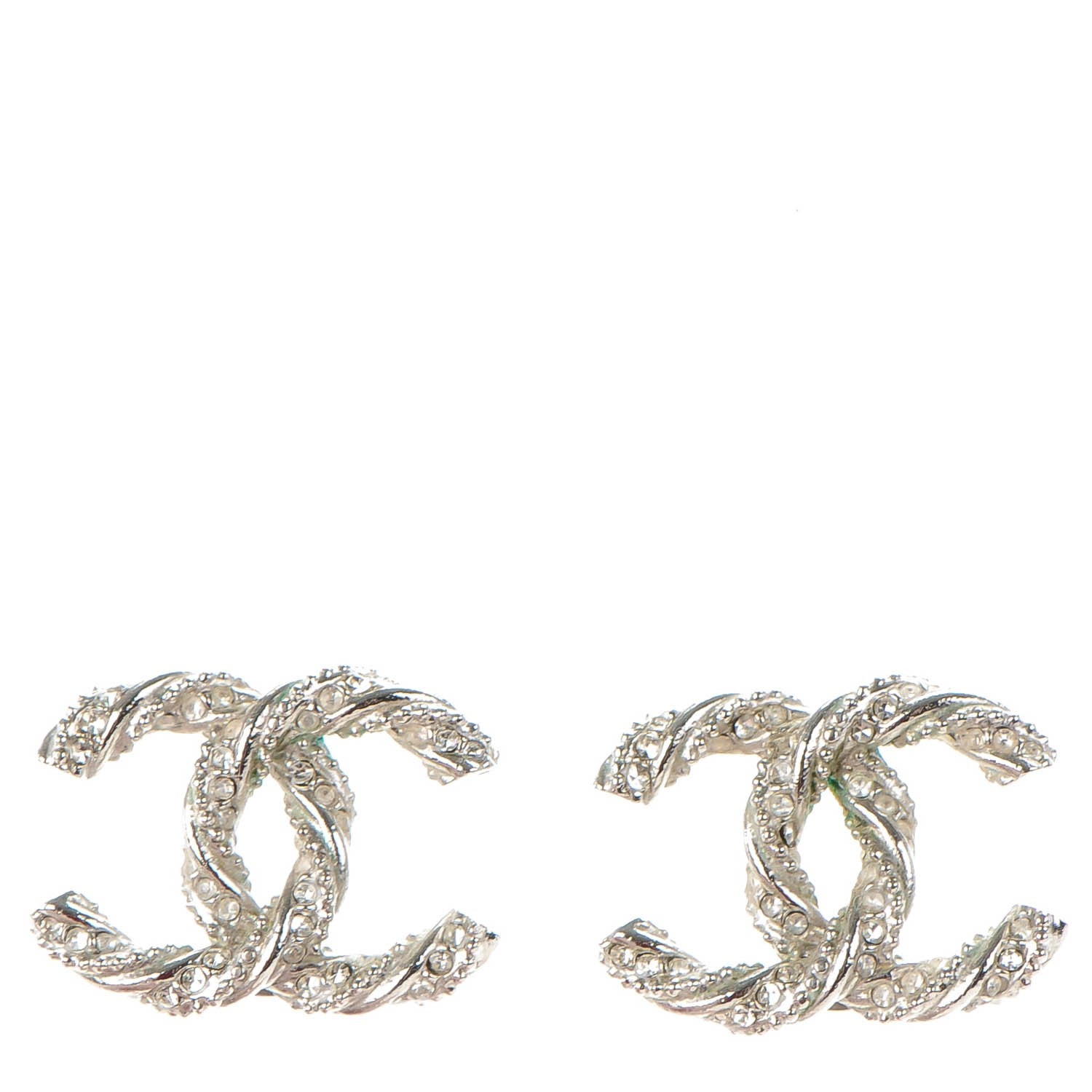 Chanel Crystal CC Twisted Earrings Silver 1 of 5