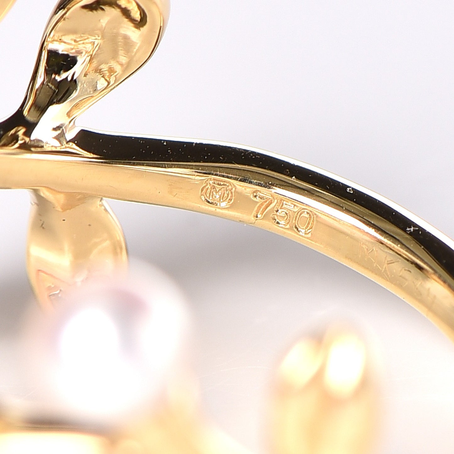 18K Yellow Gold Akoya Pearl Olive Branch Ring 52 6