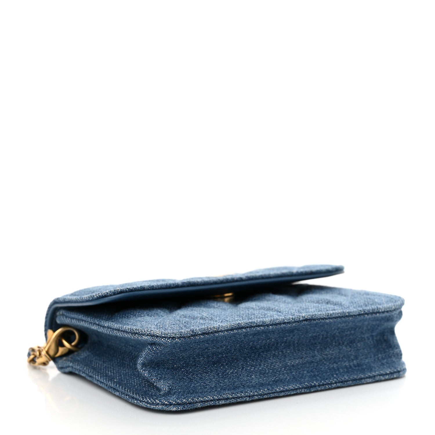Chanel Denim Quilted CC Pearl Crush Clutch With Chain Blue 4 of 13
