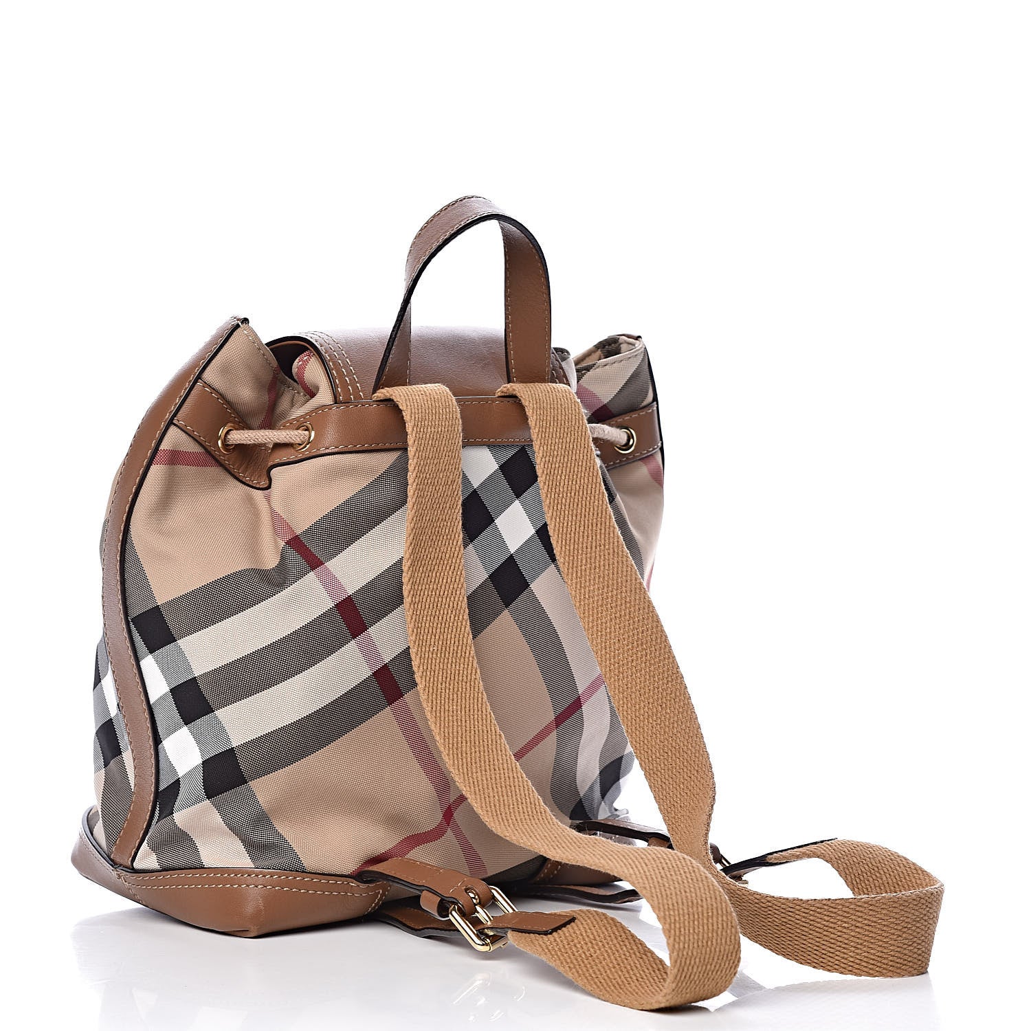 Burberry Nylon Calfskin Nova Check Backpack Brown 3 of 11