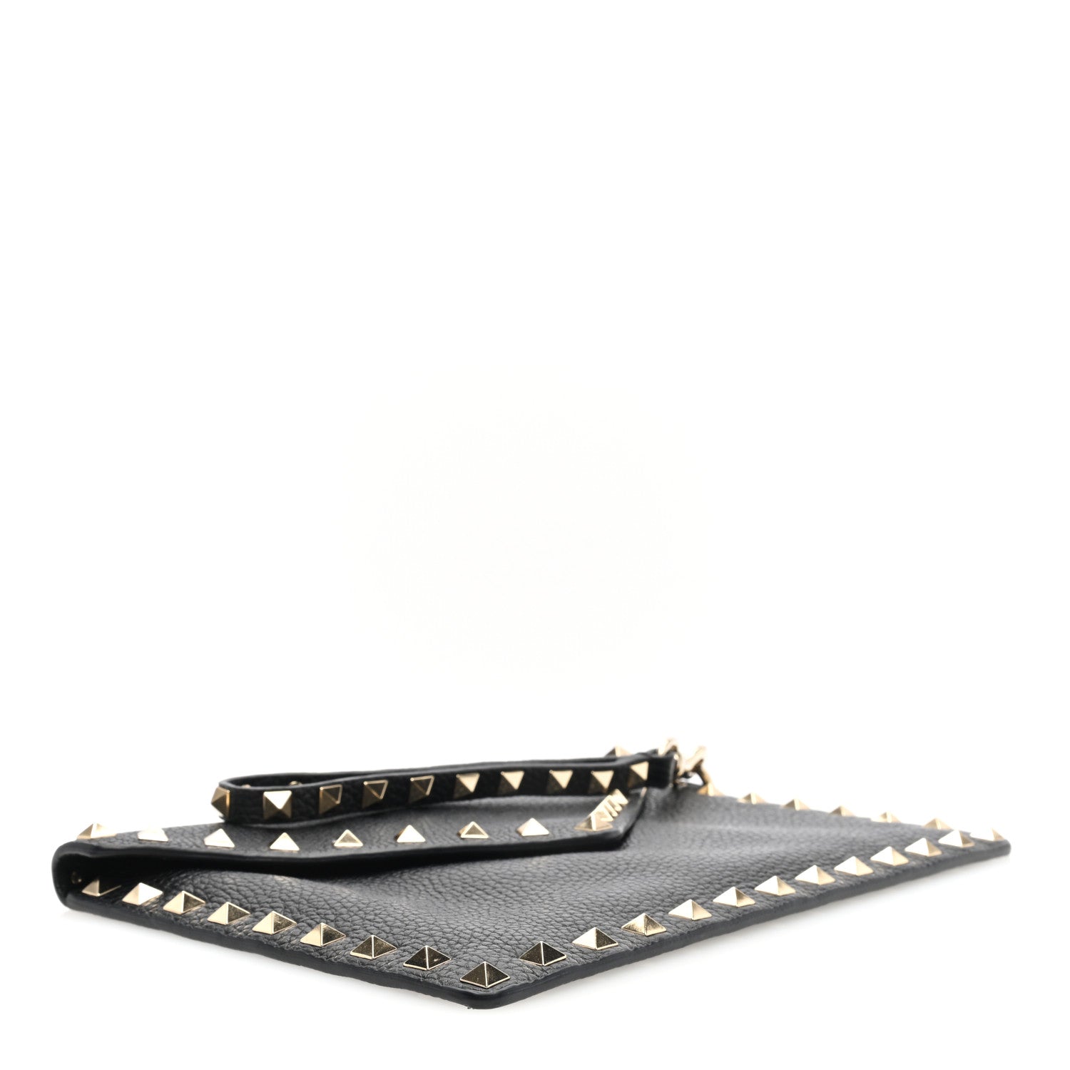 Valentino Garavani Pebbled Calfskin Medium Rockstud Envelope Flat Wristlet Pouch Black 4 of 6
