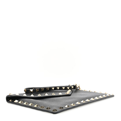 Valentino Garavani Pebbled Calfskin Medium Rockstud Envelope Flat Wristlet Pouch Black 4 of 6