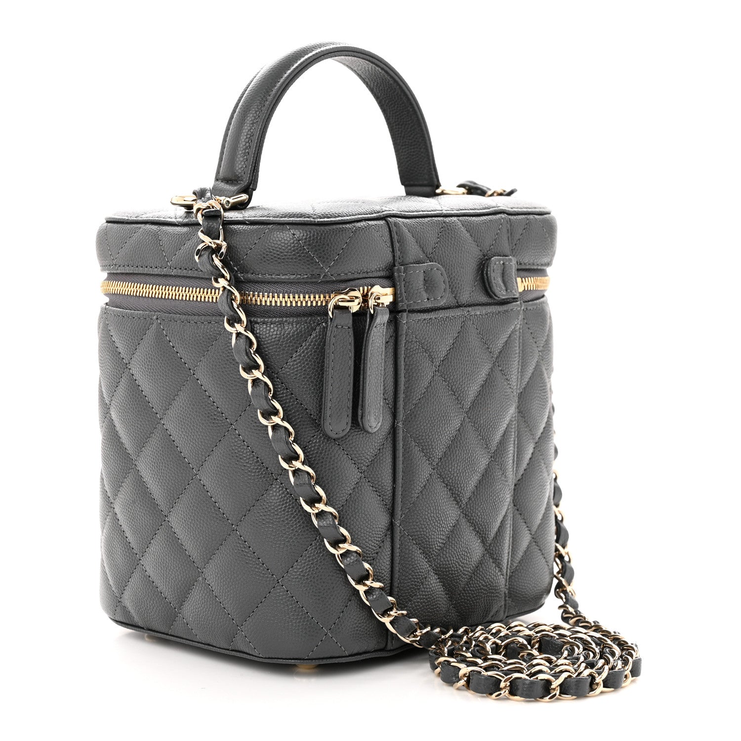 Chanel Caviar Quilted Small Top Handle Vanity Case With Chain Dark Grey 3 of 10