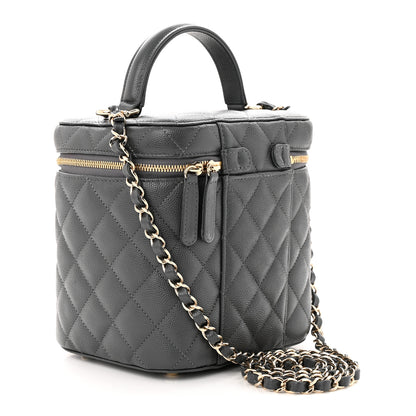 Chanel Caviar Quilted Small Top Handle Vanity Case With Chain Dark Grey 3 of 10