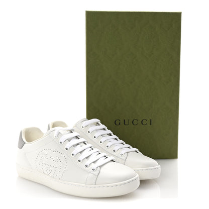 Gucci Calfskin Interlocking G Perforated Womens Ace Sneakers 37.5 White Grey Sky 10 of 10