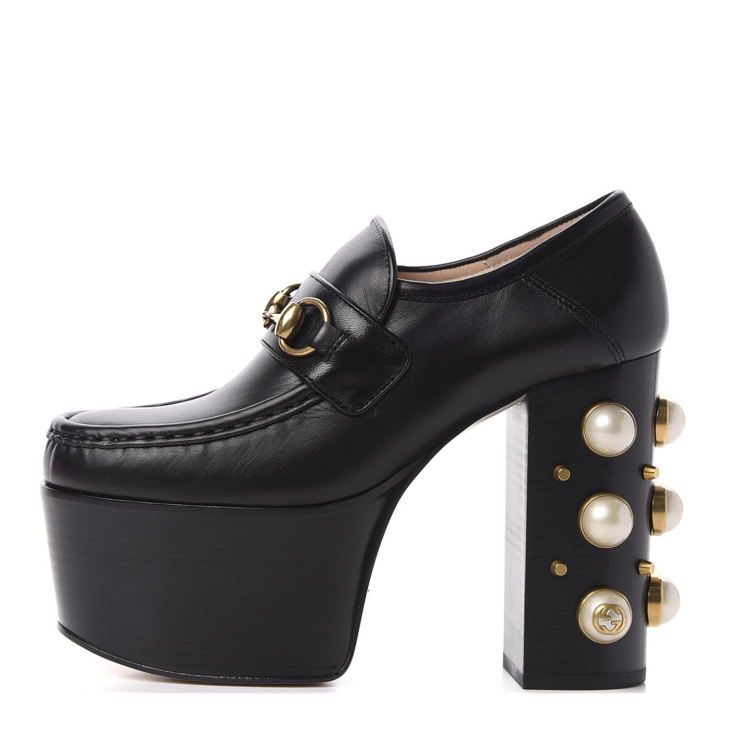 Malaga Kid Pearl Studded Vegas Platform Loafers 35 Black