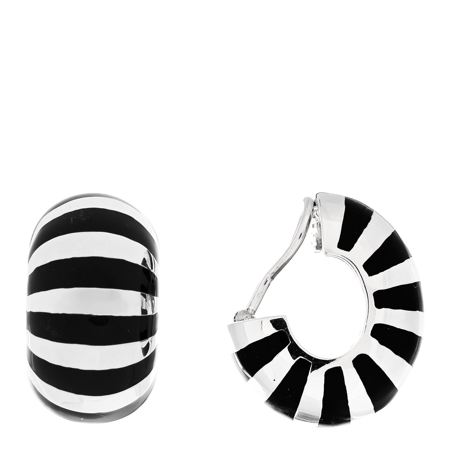 Tiffany Sterling Silver Enamel Shrimp Shell Clip-On Earrings Black 1 of 5