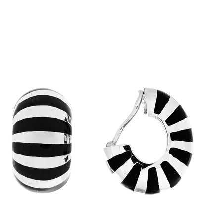 Tiffany Sterling Silver Enamel Shrimp Shell Clip-On Earrings Black 1 of 5