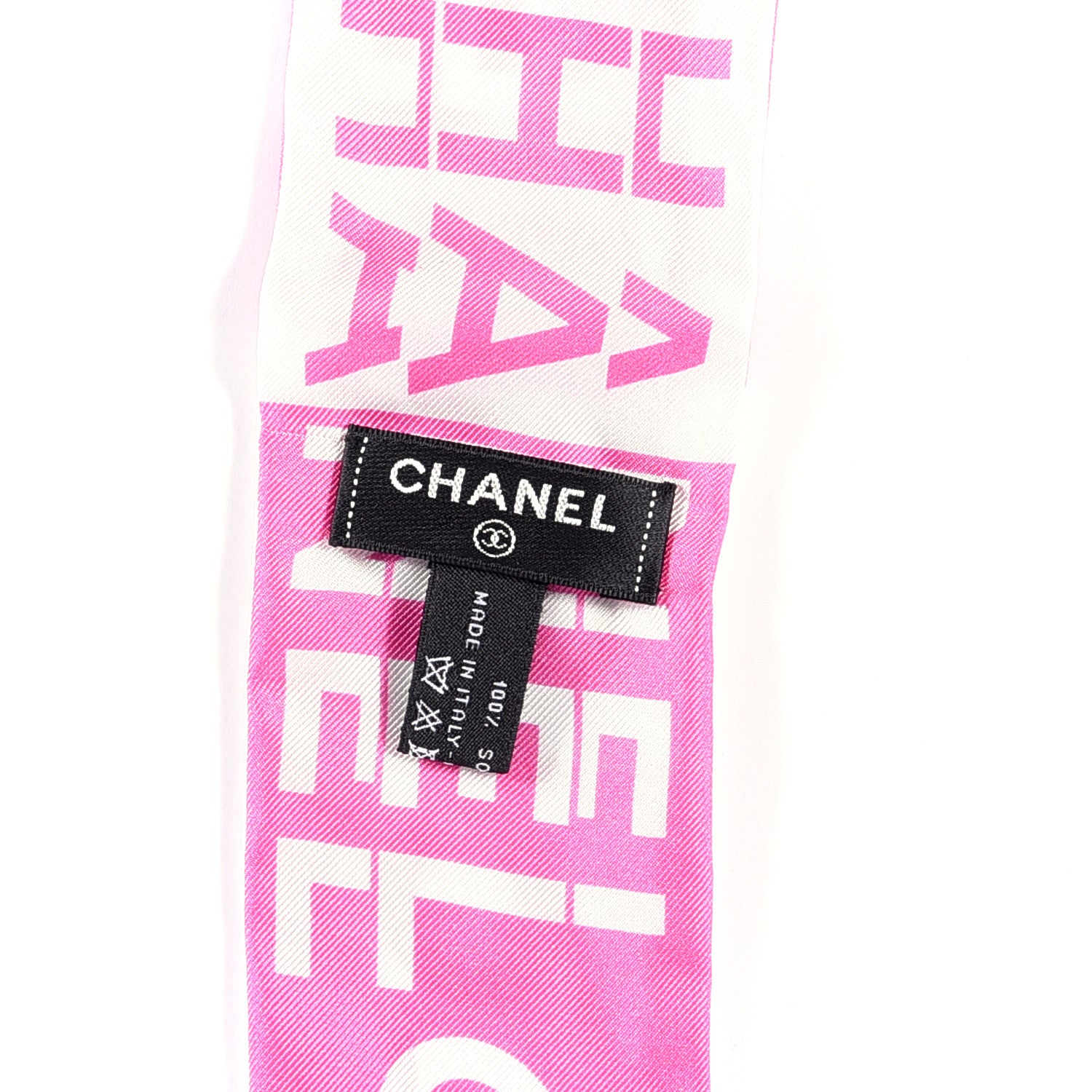 Chanel Silk Logo Slim Bandeau Scarf Fuchsia White 3 of 3