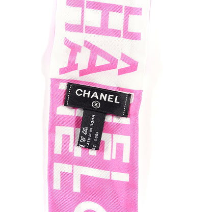 Chanel Silk Logo Slim Bandeau Scarf Fuchsia White 3 of 3