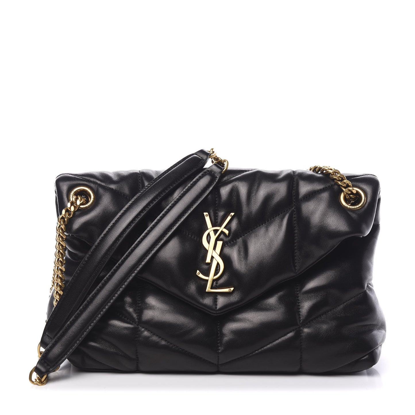 Lambskin Quilted Small Loulou Puffer Monogram Chain Satchel Black