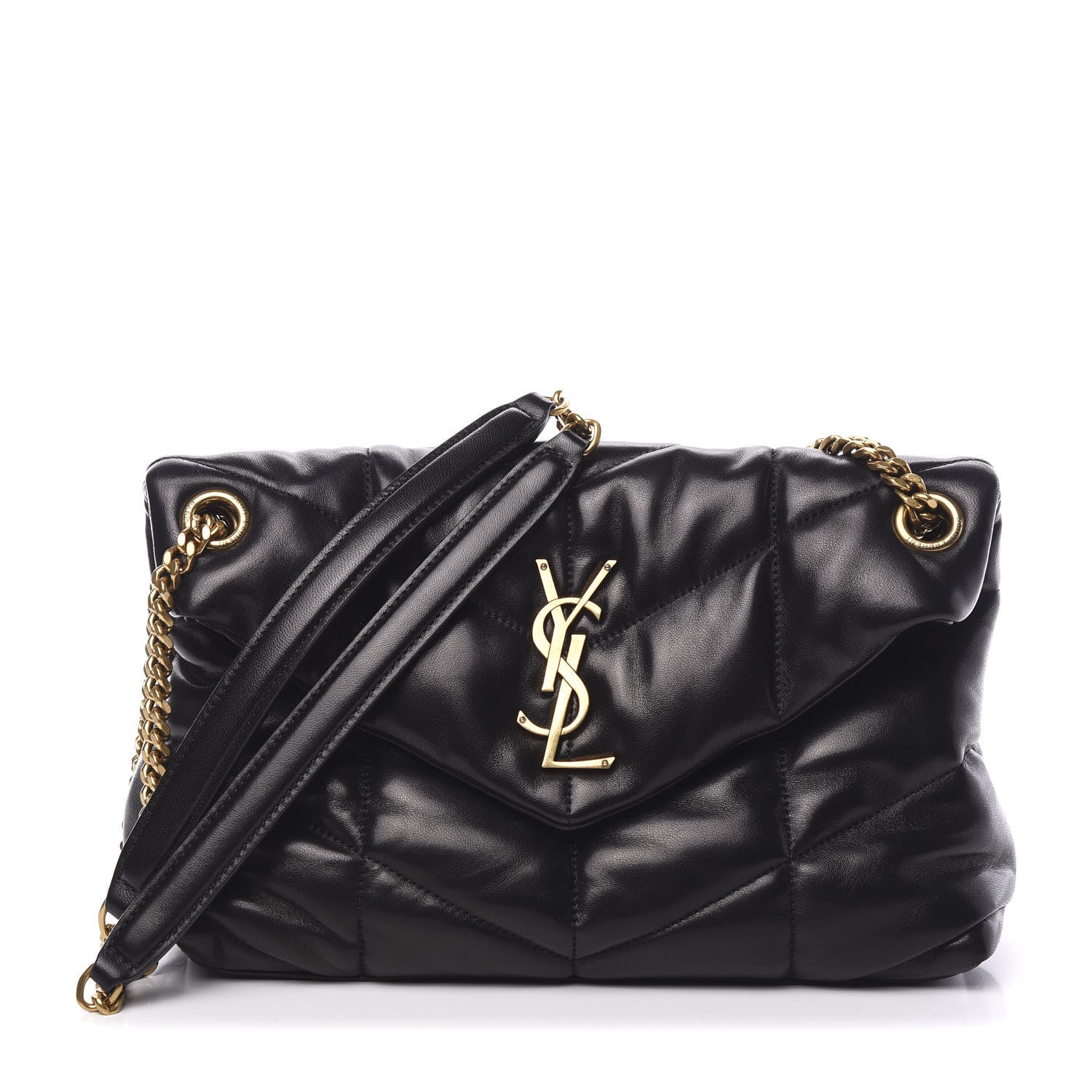 Saint Laurent Lambskin Quilted Small Loulou Puffer Monogram Chain Satchel Black 1 of 9