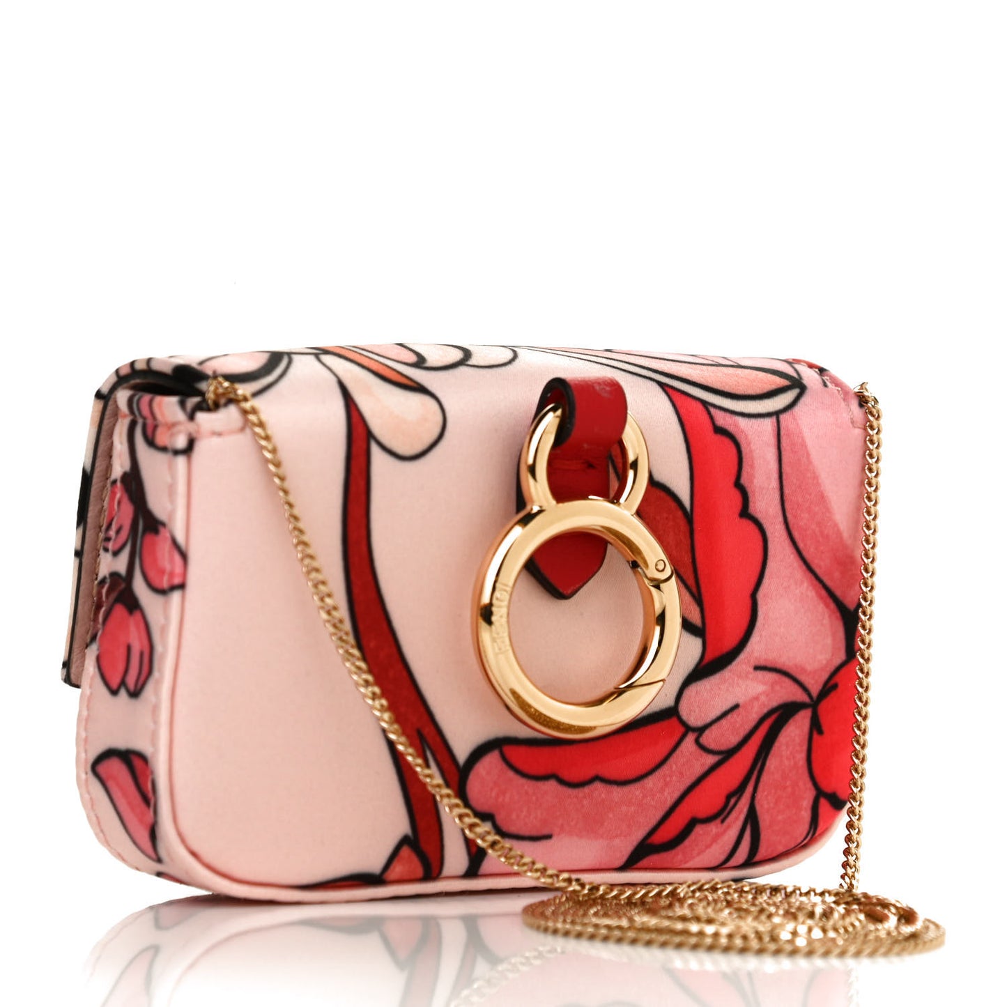 Stretch Satin Vitello Grace Floral Print Nano Baguette Charm Rose Multicolor Rosso Cardinale