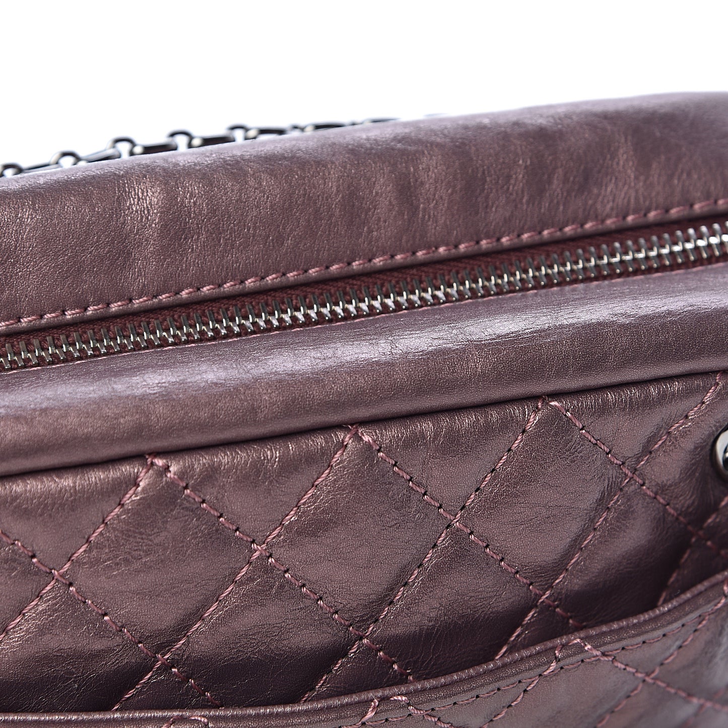 Metallic Aged Calfskin Quilted Small Reissue Camera Case Rose Fonce