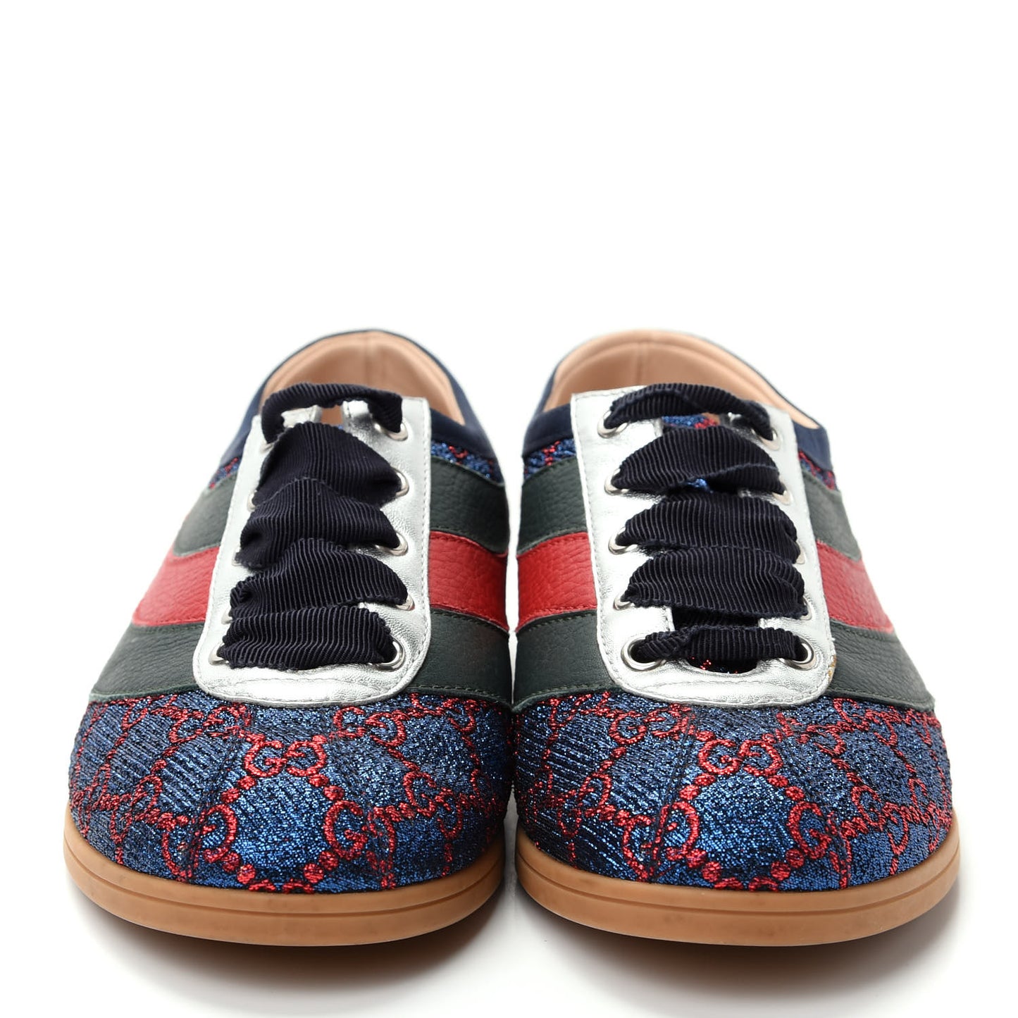 Lurex Calfskin Web GG Monogram Womens Falacer Sneakers 37 Iridescent Blue Iridescent Red Silver