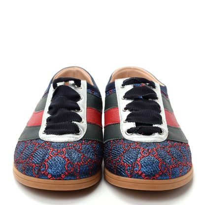Gucci Lurex Calfskin Web GG Monogram Womens Falacer Sneakers 37 Iridescent Blue Iridescent Red Silver 2 of 11