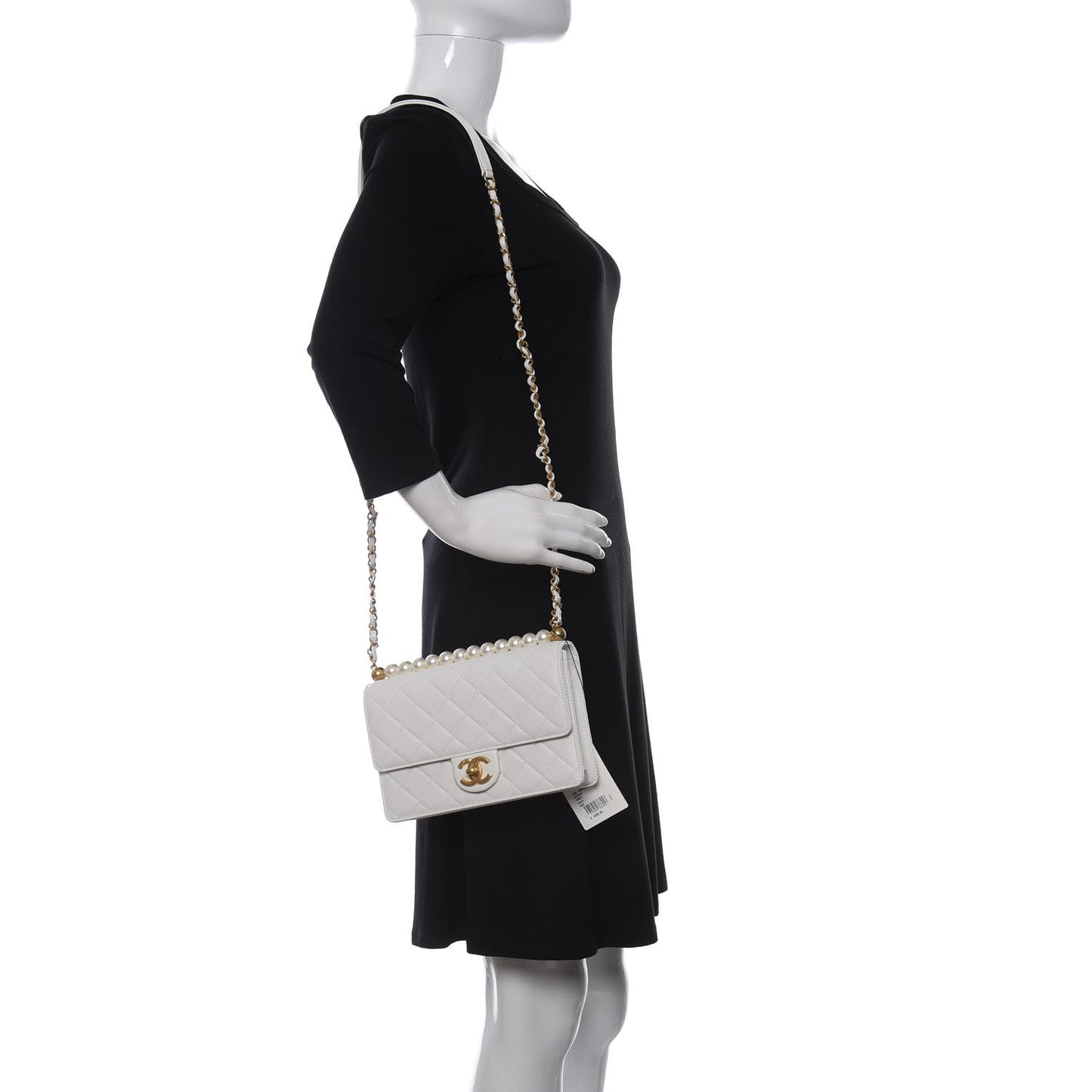 Lambskin Quilted Small Chic Pearls Flap White