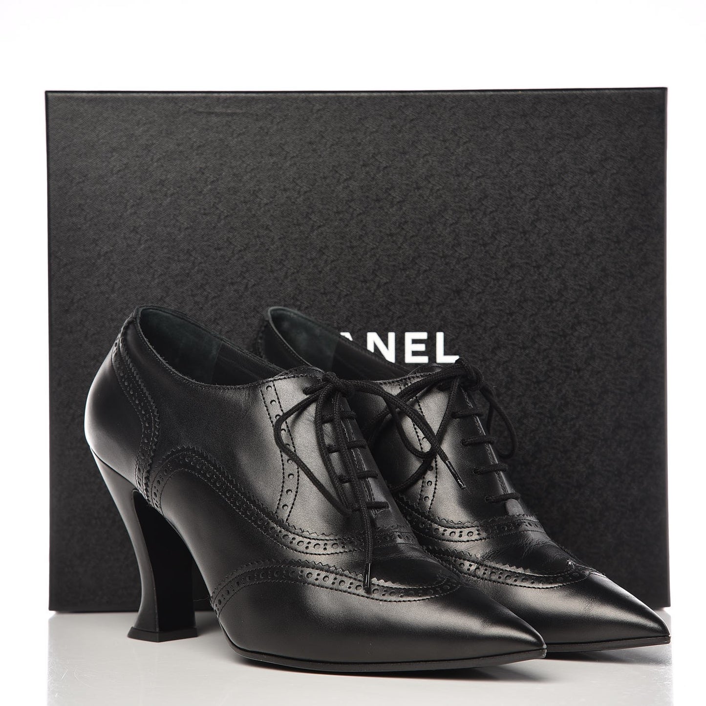 Calfskin CC Oxford Lace Up Booties 39 Black