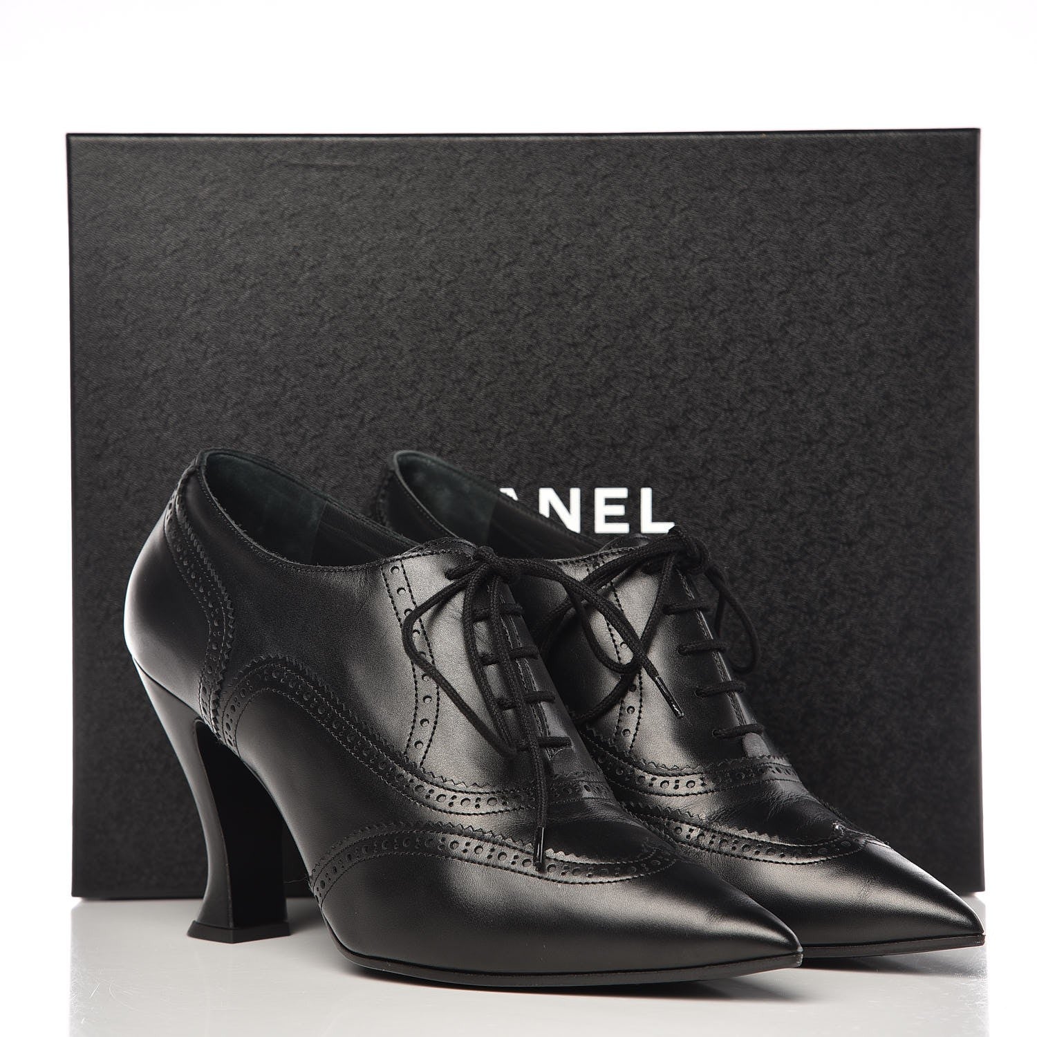 Chanel Calfskin CC Oxford Lace Up Booties 39 Black 13 of 13
