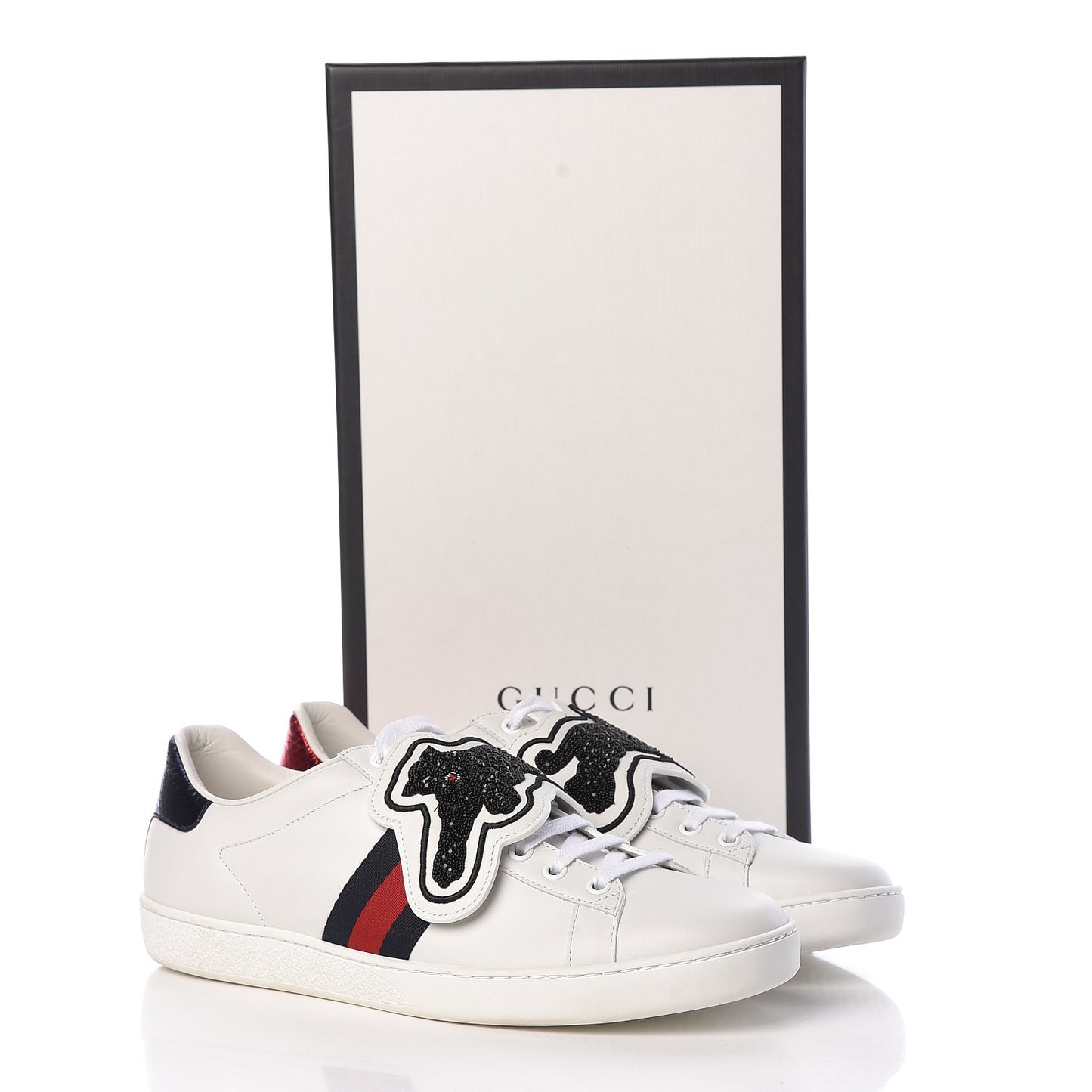 Calfskin Ayers Crystal Panther Embroidered Womens Ace Sneakers 41
