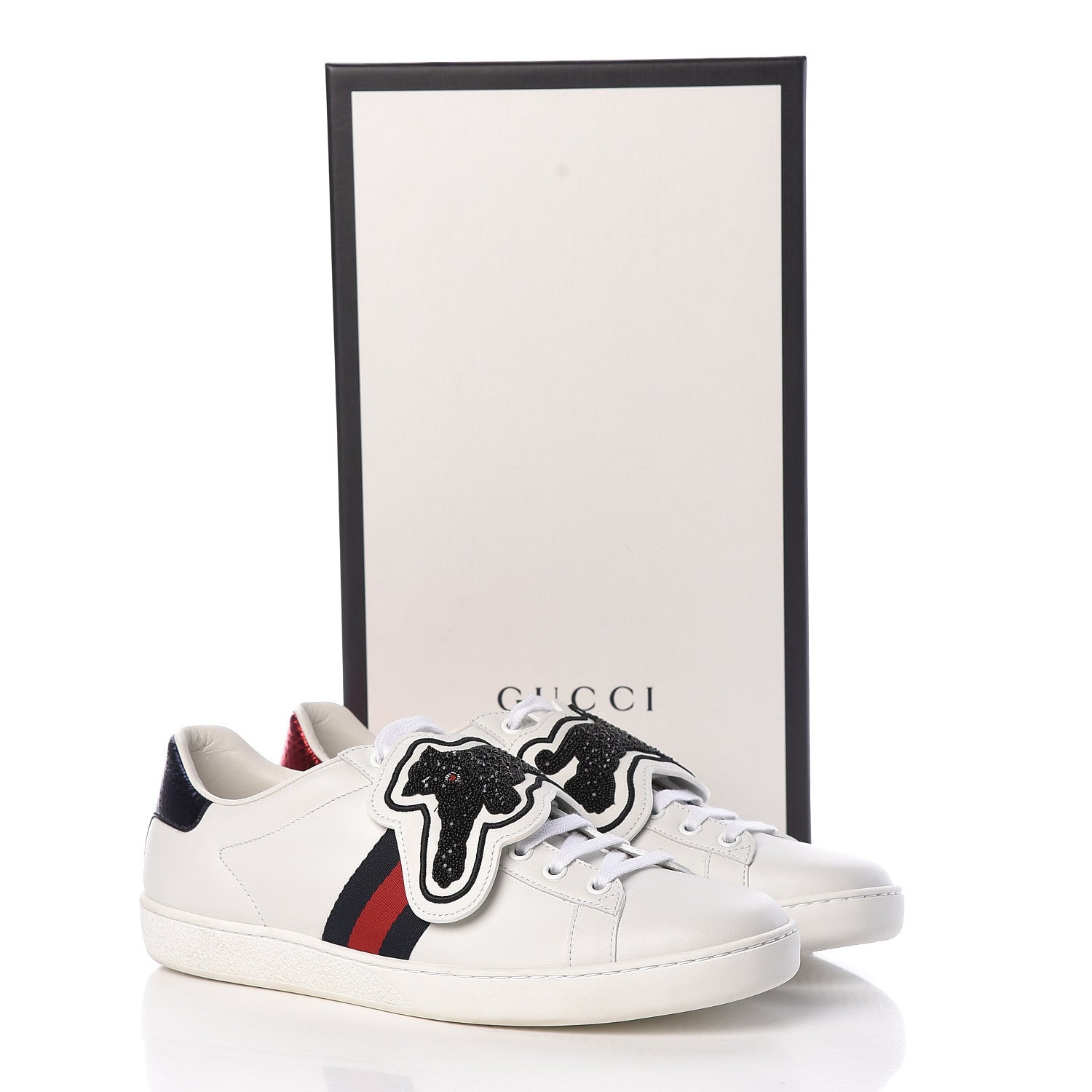 Gucci Calfskin Ayers Crystal Panther Embroidered Womens Ace Sneakers 41 8 of 8