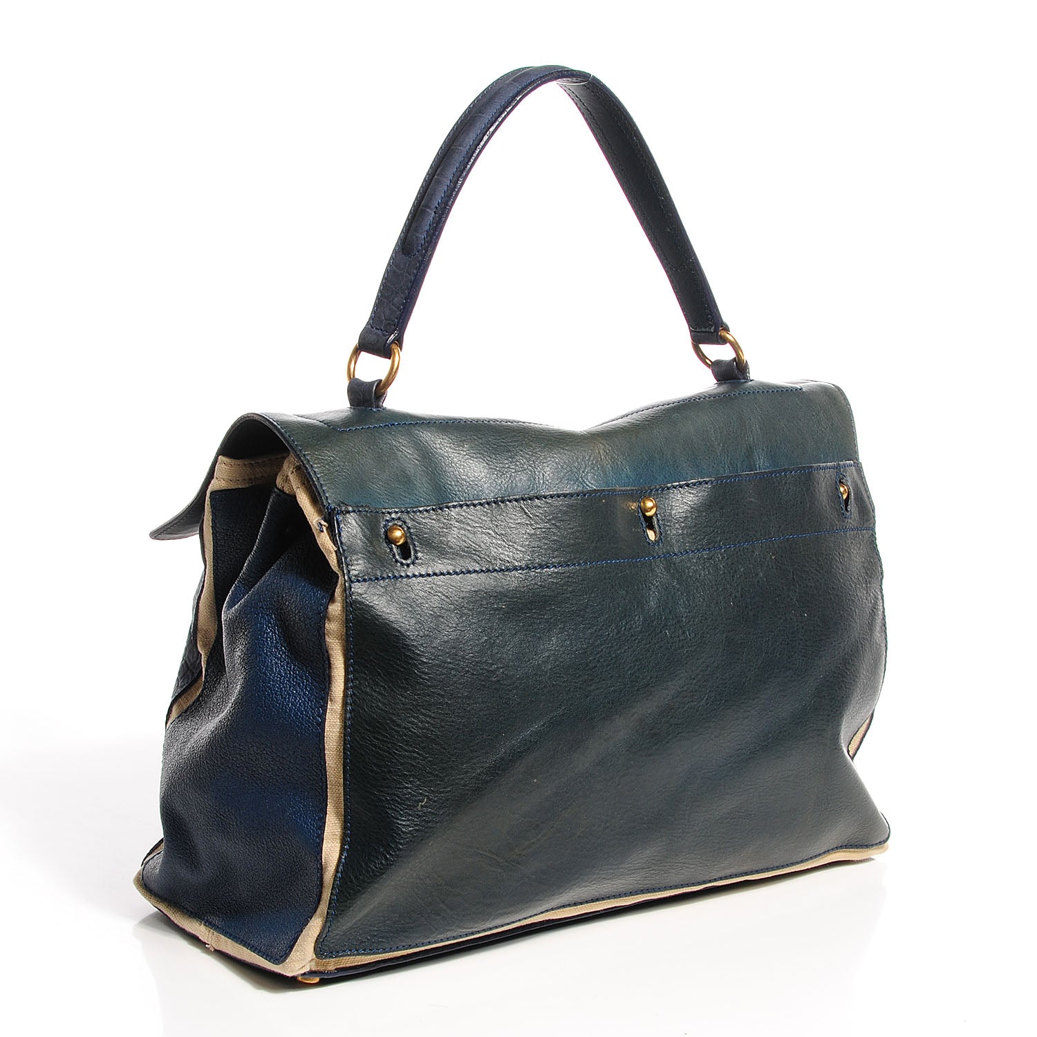 Saint Laurent Leather Nubuck Crocodile Embossed Large Muse Two Blue 3 of 7