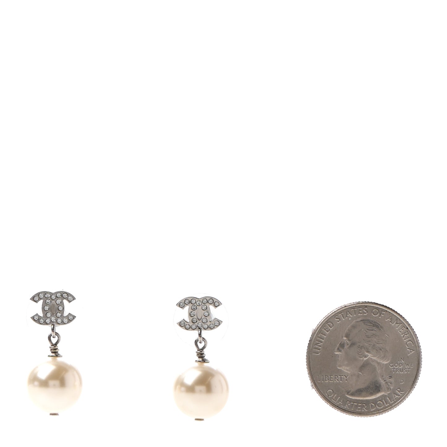 Crystal Pearl CC Drop Earrings Silver