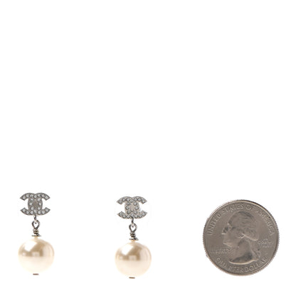 Chanel Crystal Pearl CC Drop Earrings Silver 2 of 4