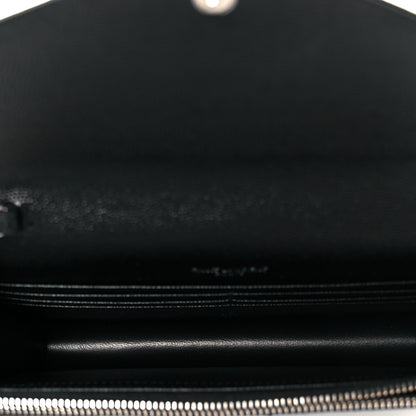 Saint Laurent Grain De Poudre Matelasse Chevron Monogram Envelope Chain Wallet Black 5 of 11
