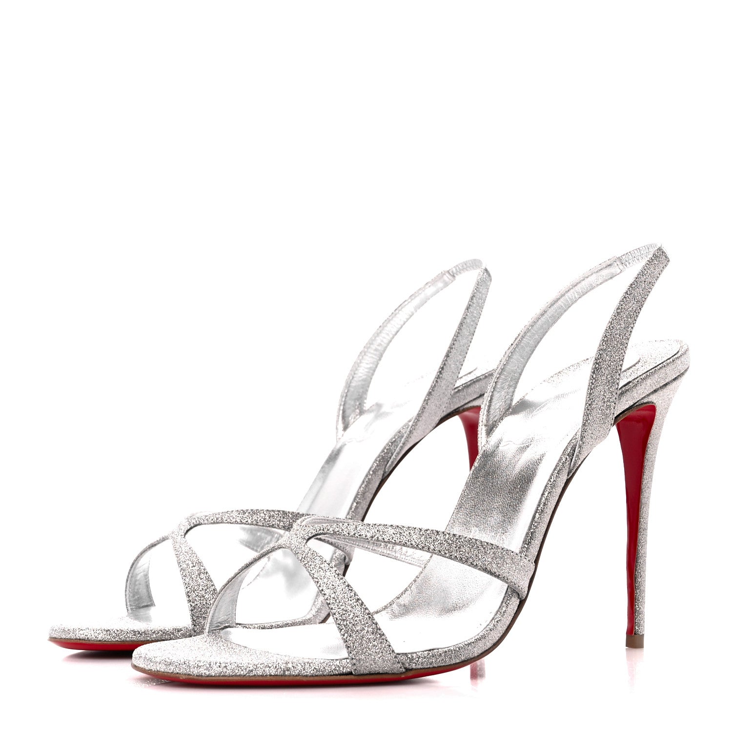 Christian Louboutin Glitter Emilie 100 Slingback Sandals 40.5 Silver 3 of 8