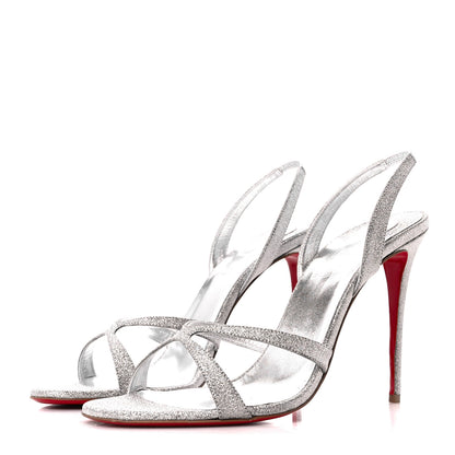 Christian Louboutin Glitter Emilie 100 Slingback Sandals 40.5 Silver 3 of 8