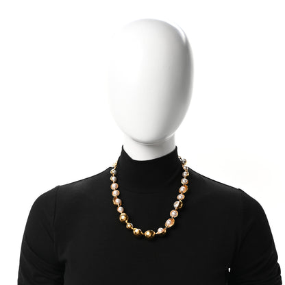 Chanel Metal Crystal Pearl CC Choker Necklace Gold Pearly White 2 of 5