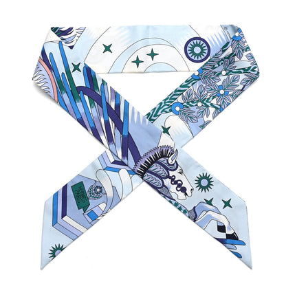 Hermes Silk La Source de Pegase Twilly Ciel Bleu Royal White 1 of 3