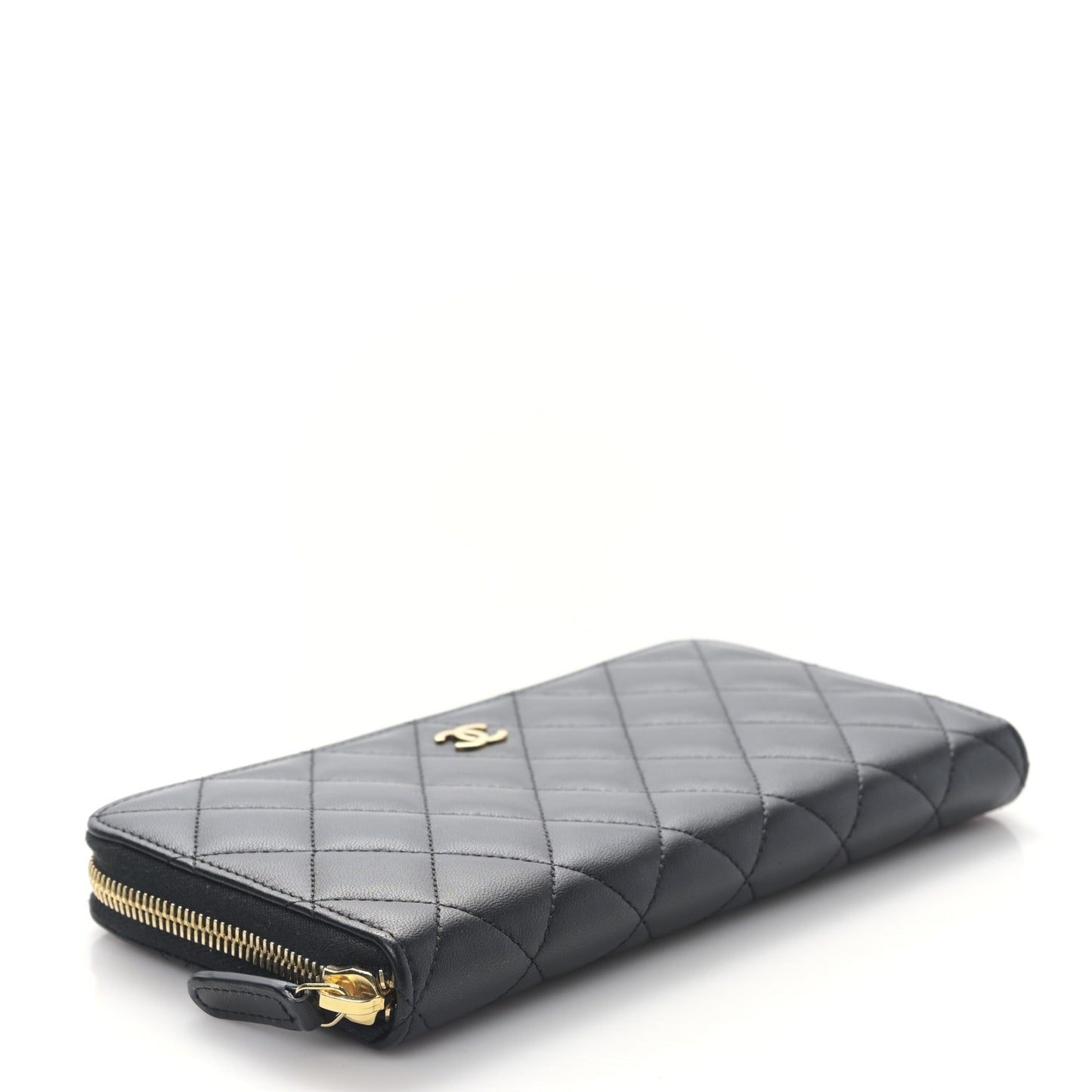 Lambskin Quilted Large Gusset Zip Around Wallet Black