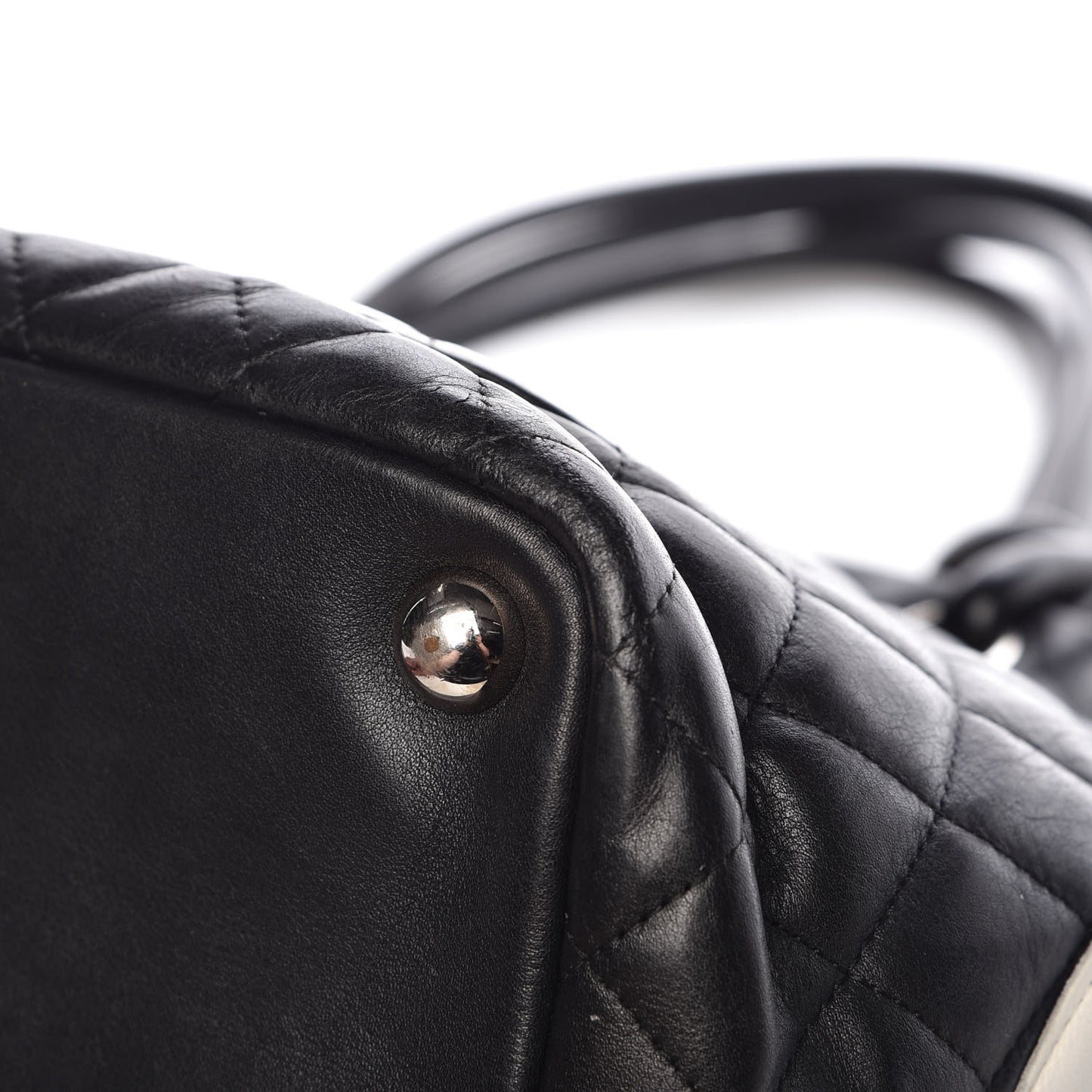 Calfskin Quilted Large Cambon Tote Black White