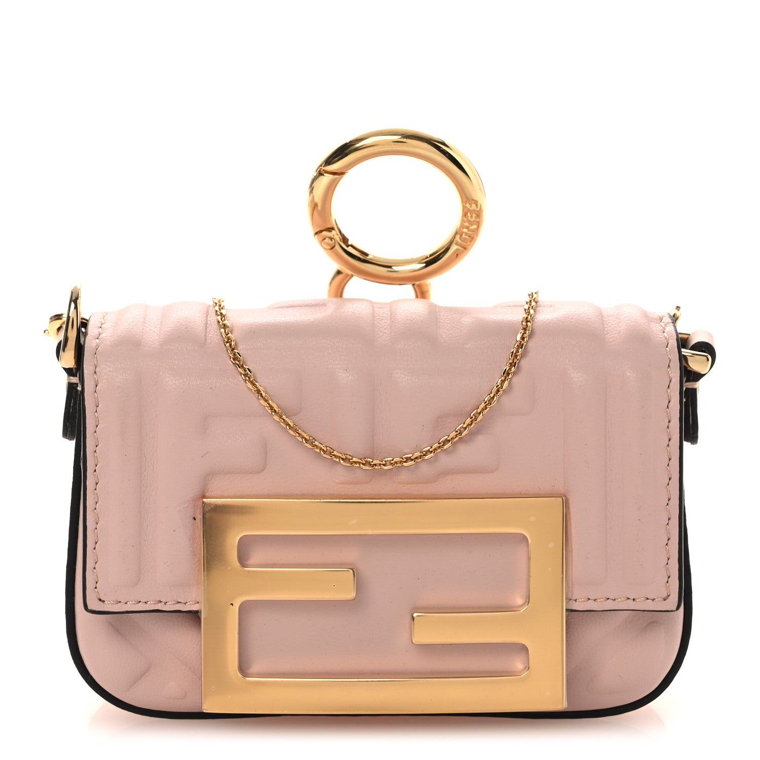 Fendi Nappa Matisse FF Embossed Nano Maxi Buckle Baguette Charm Rosa Quarzo 1 of 12