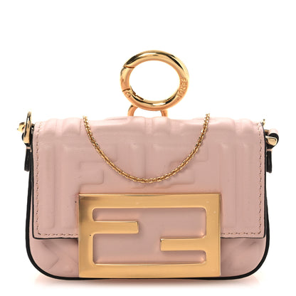 Fendi Nappa Matisse FF Embossed Nano Maxi Buckle Baguette Charm Rosa Quarzo 1 of 12