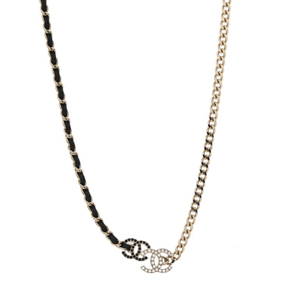 Chanel Lambskin Crystal CC Chain Choker Necklace Black Gold 1 of 6