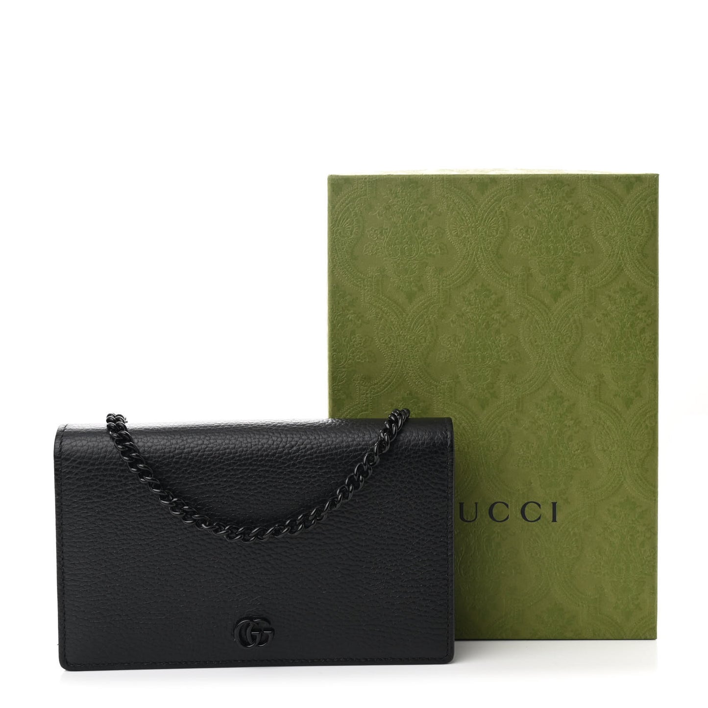 Dollar Calfskin Enamel Monochrome Mini GG Marmont Chain Wallet Black