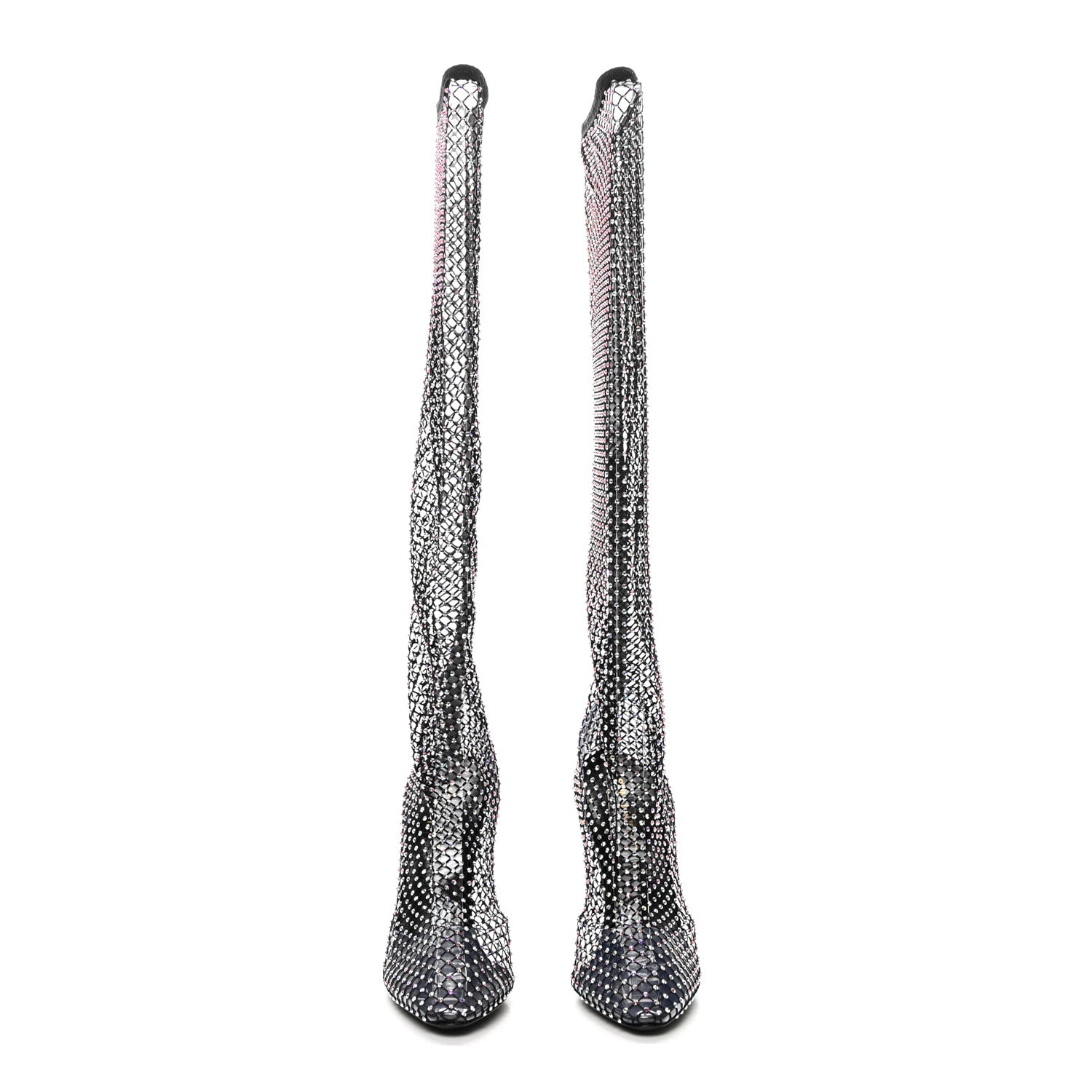 Saint Laurent Mesh Crystal Koller 100 Knee High Boots 37.5 Black 2 of 8