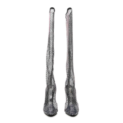 Saint Laurent Mesh Crystal Koller 100 Knee High Boots 37.5 Black 2 of 8