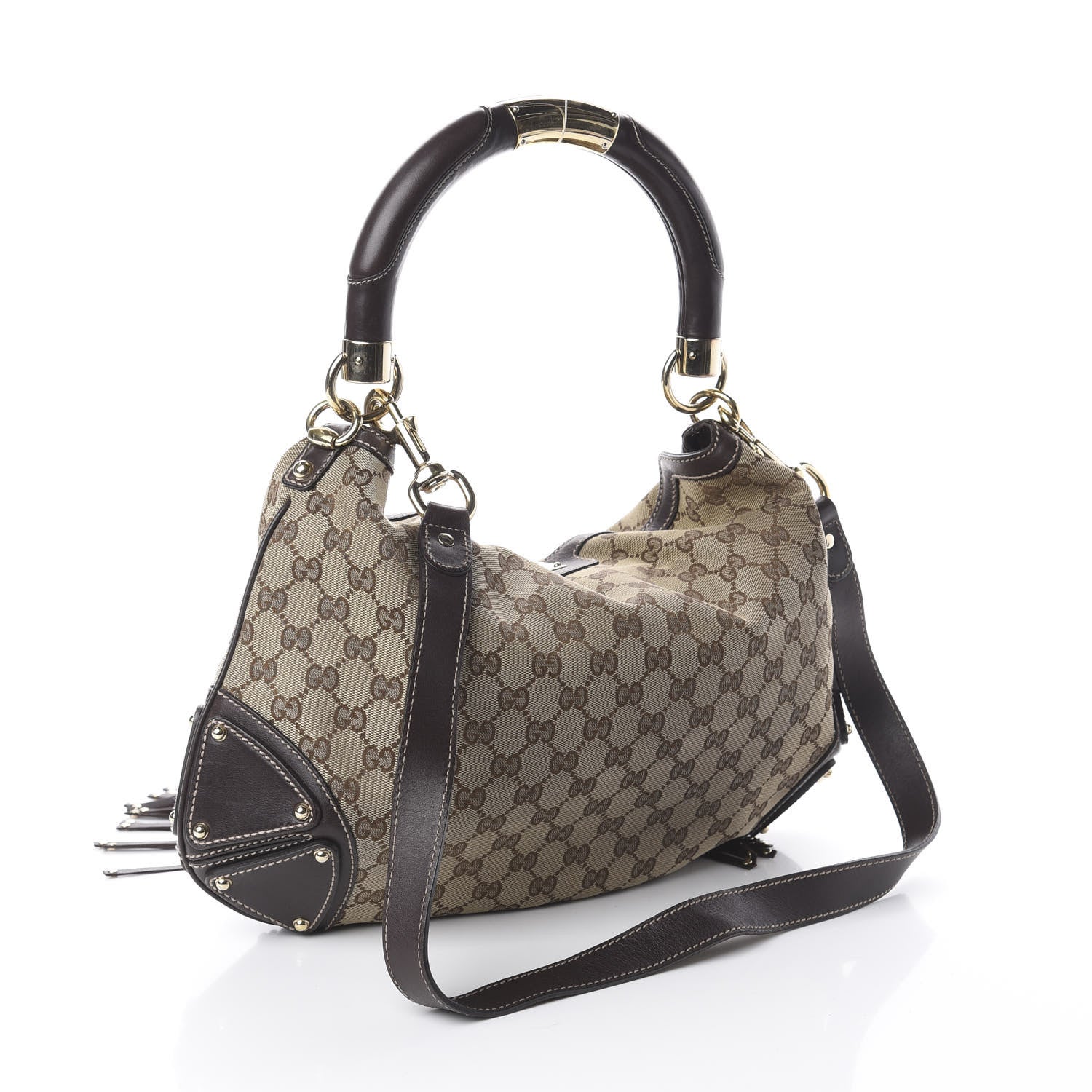 Gucci Monogram Medium Indy Top Handle Hobo Dark Brown 2 of 7