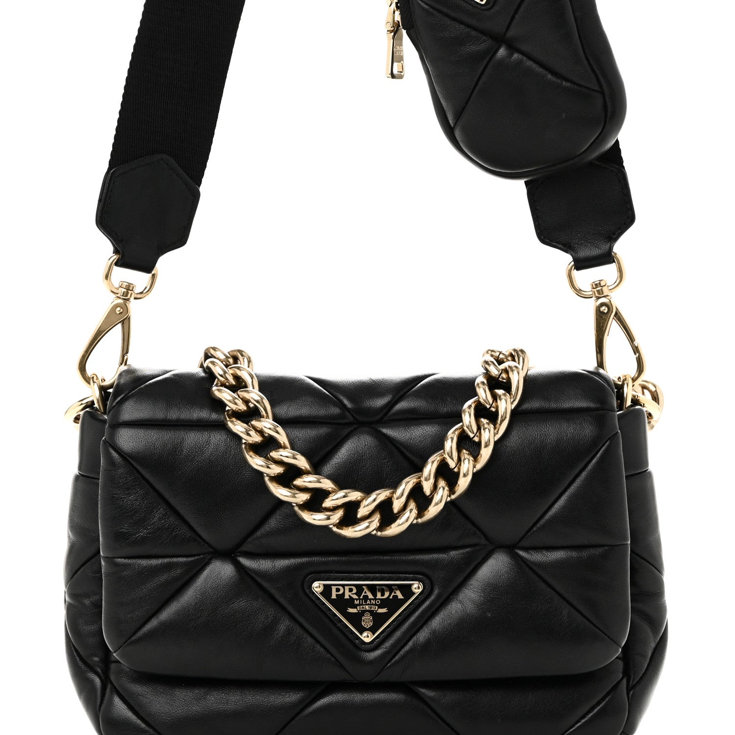 Prada Nappa Re-Nylon Triangle Quilted Patchwork System Flap Shoulder Bag Black 7 of 9