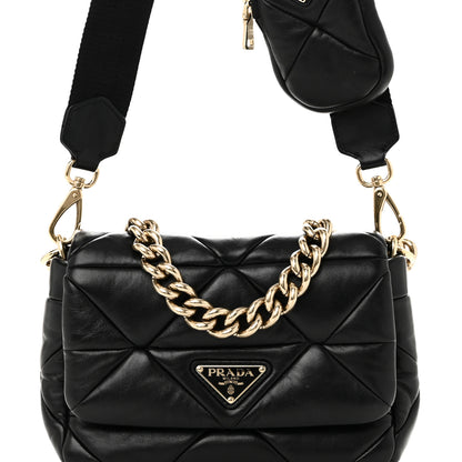 Prada Nappa Re-Nylon Triangle Quilted Patchwork System Flap Shoulder Bag Black 7 of 9