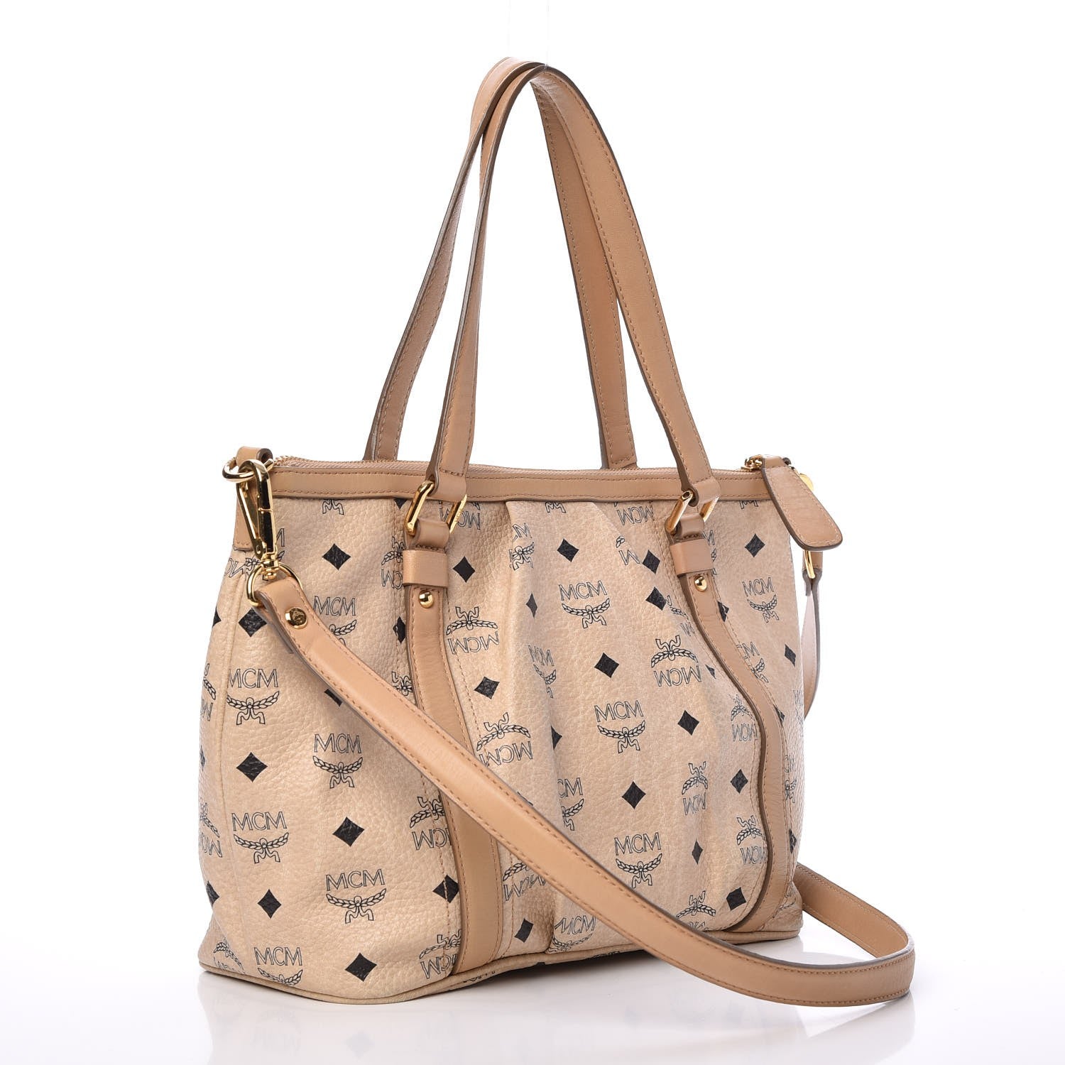 MCM Visetos Medium Essentials Shopper Tote Beige 4 of 10