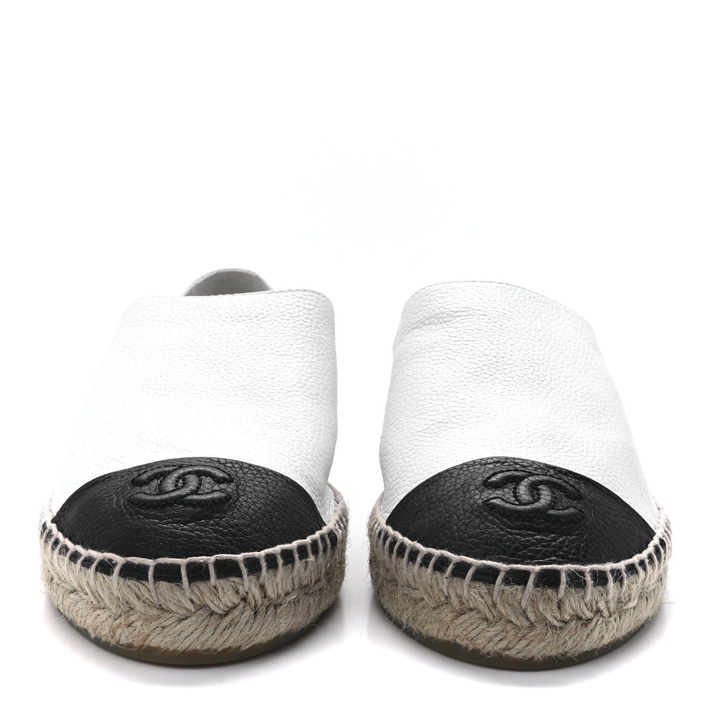 Grained Calfskin CC Espadrilles 39 White Black