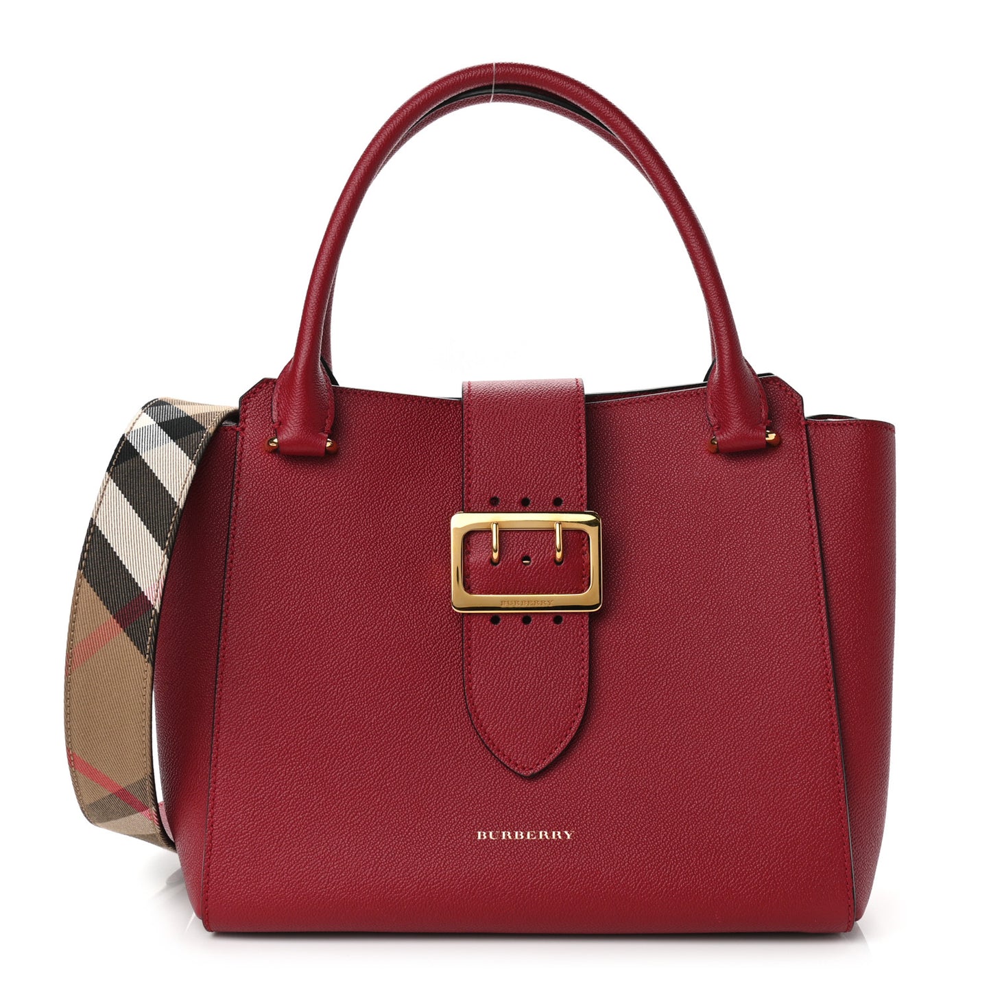 Soft Grain Calfskin Medium Buckle Tote Parade Red